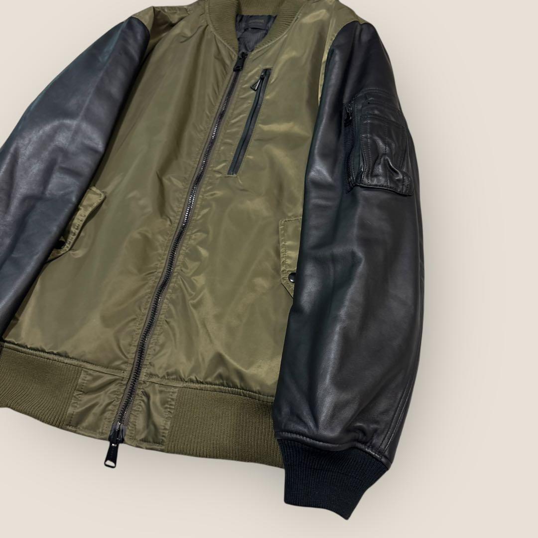 超美品⭐︎MMMM ラムレザー袖切替MA-1ブルゾン⭐︎
