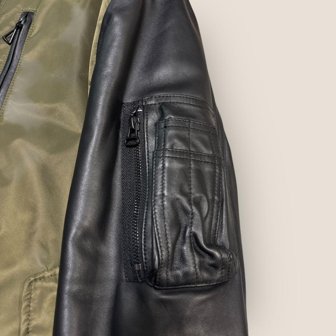 超美品⭐︎MMMM ラムレザー袖切替MA-1ブルゾン⭐︎