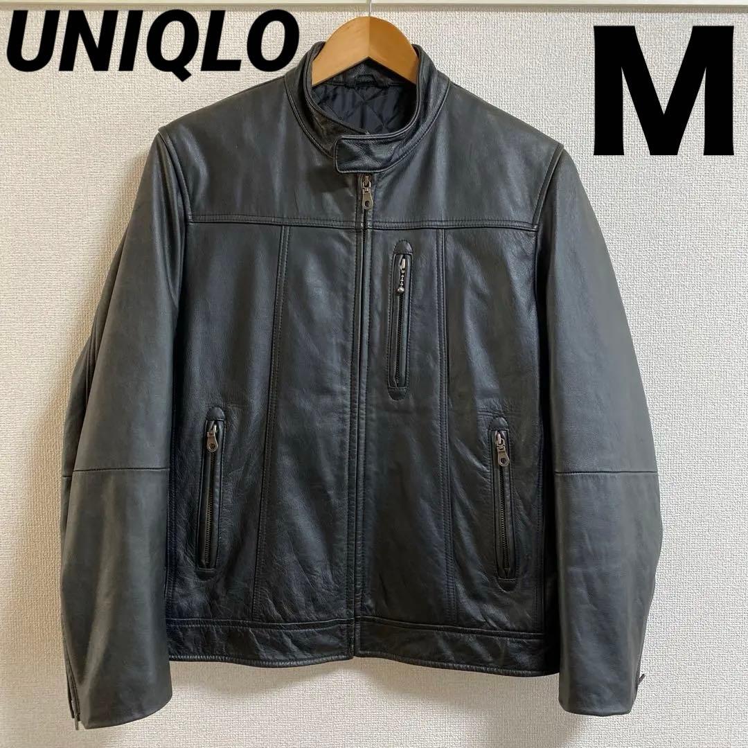 希少 OLD UNIQLO ユニクロ レザージャケット 牛革 ブラック Mサイズ
