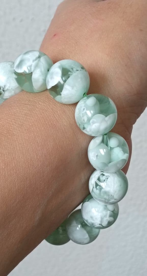 花花様❤超超超希少なグリーンラリマー約13ミリ内径約17センチ 原石写真❤他1点