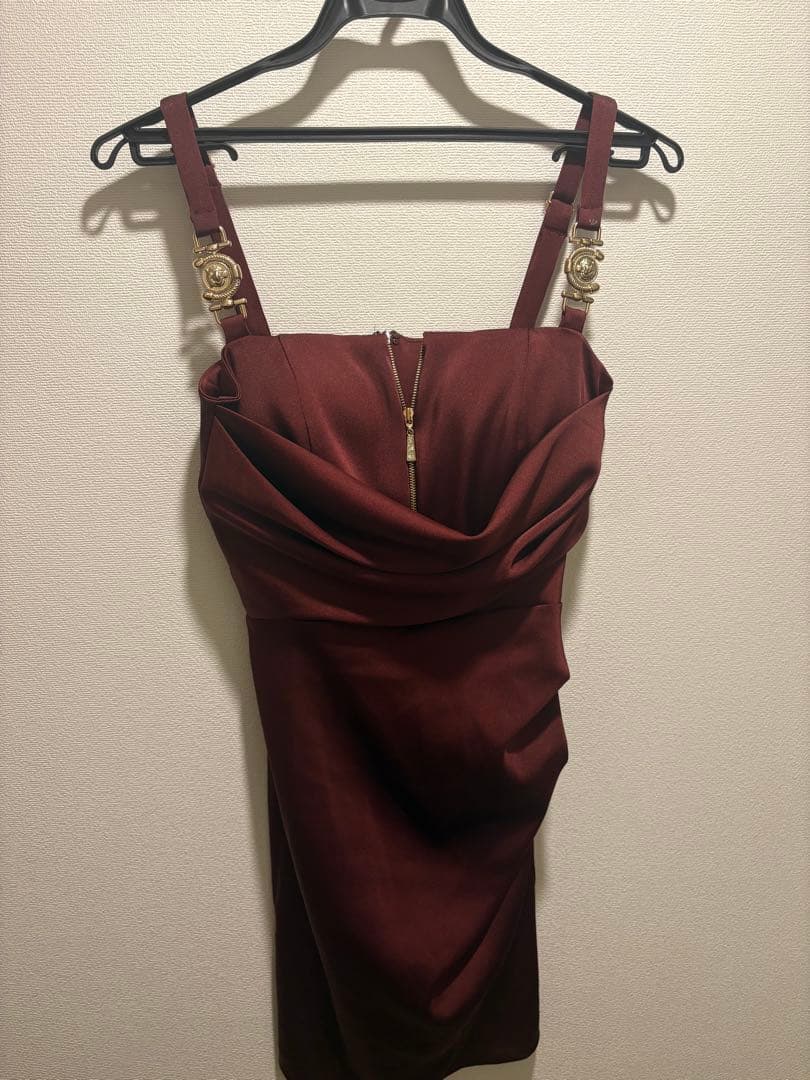 Andy バーガンディ タイトドレス ミニタイト ノースリーブ レッド