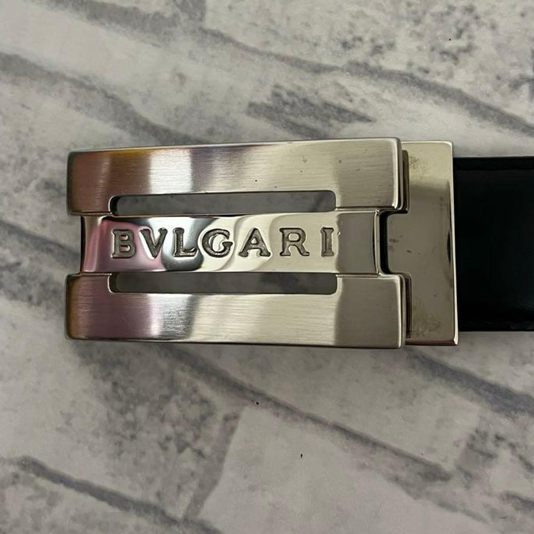 ブルガリ ベルト レザー 本革 黒 シルバー金具　スクエア　トリプルプレート