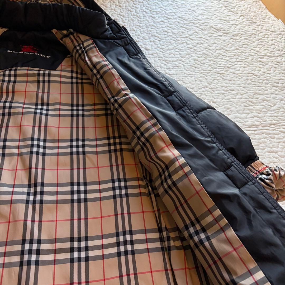 バーバリー　ロング中綿コート　ノバチェック　フード　黒　ヴィンテージ　L 相当