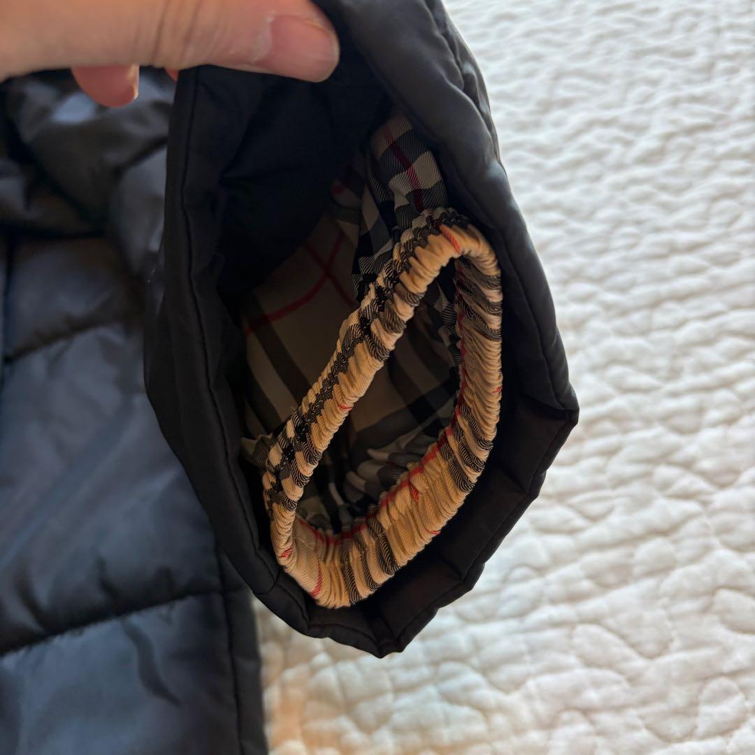 バーバリー　ロング中綿コート　ノバチェック　フード　黒　ヴィンテージ　L 相当