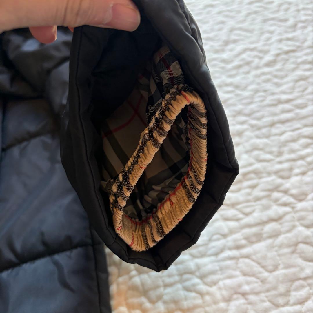 バーバリー　ロング中綿コート　ノバチェック　フード　黒　ヴィンテージ　L 相当