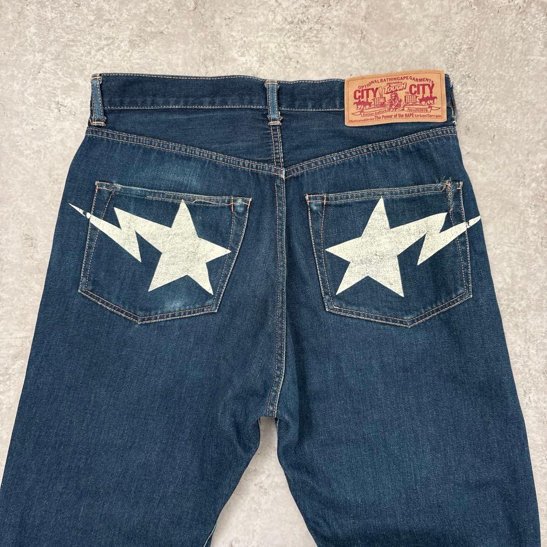 初期 \"ベイプ\" スターペイント バックロゴ ダメージデニムパンツ S
