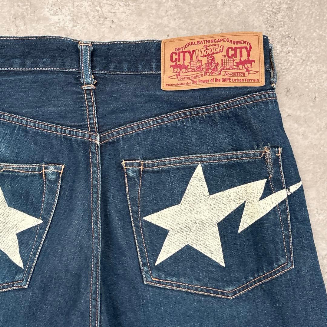 初期 \"ベイプ\" スターペイント バックロゴ ダメージデニムパンツ S