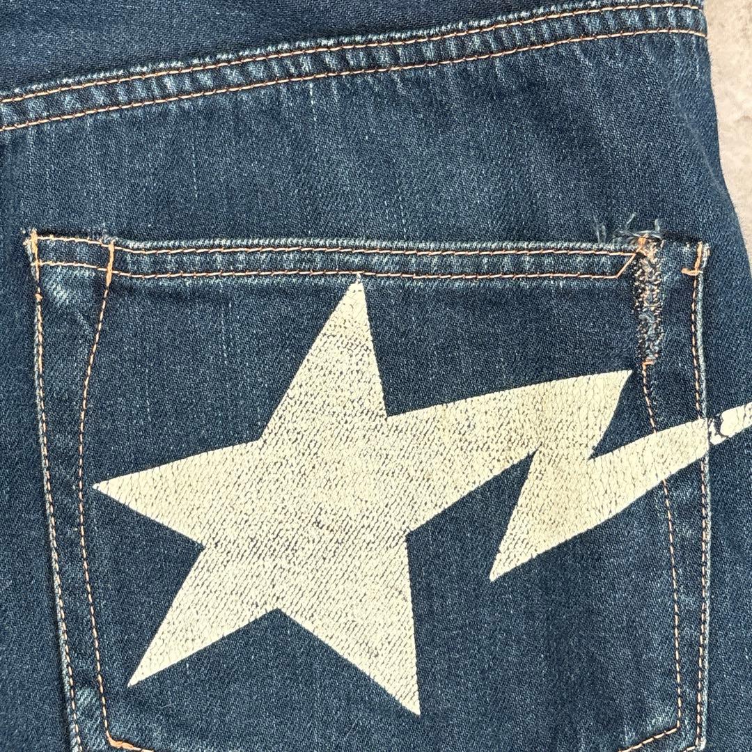 初期 \"ベイプ\" スターペイント バックロゴ ダメージデニムパンツ S