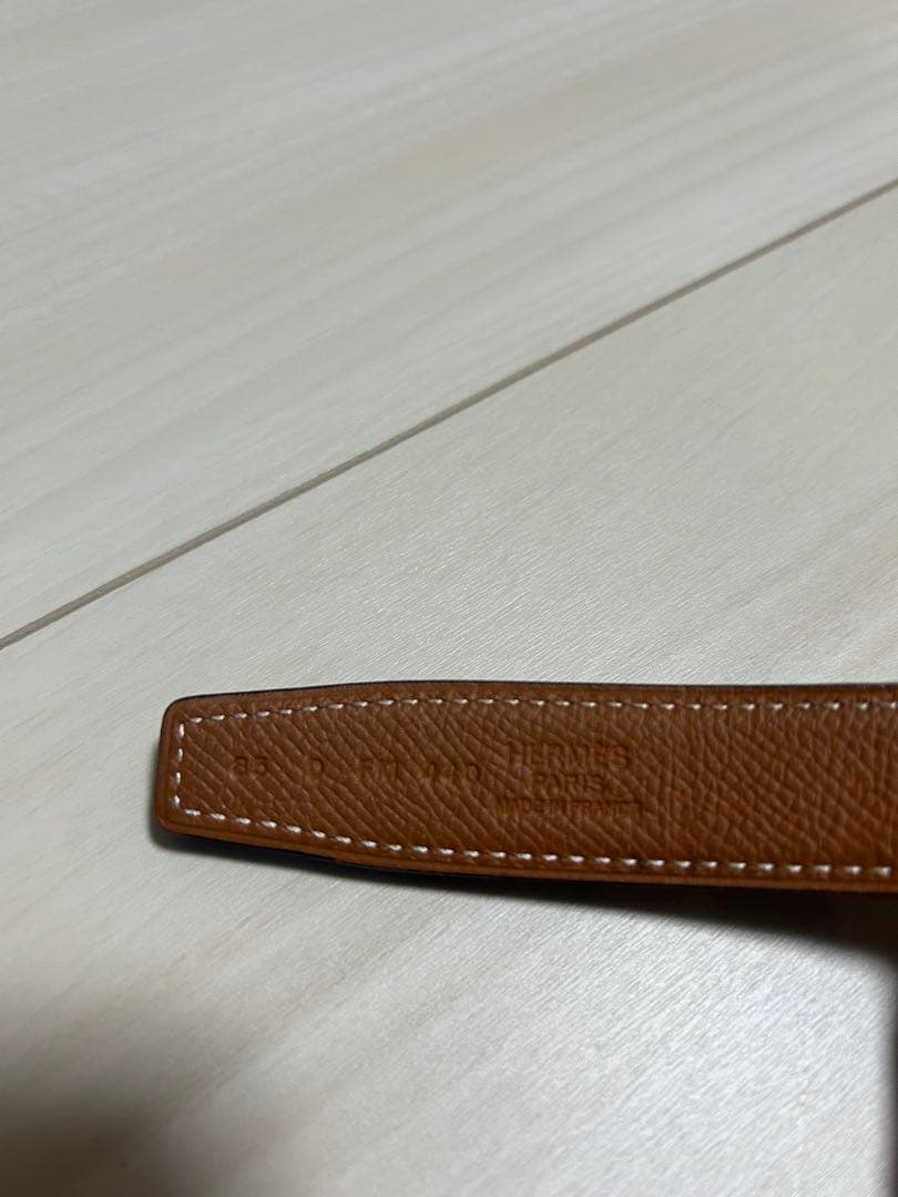 H型バックル レザーベルト 黒 茶色　エルメス　HERMES リバーシブル