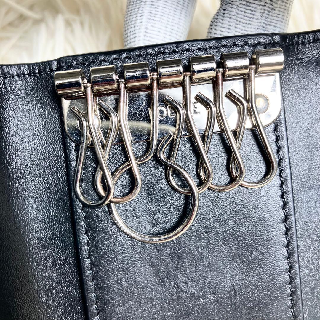 【美品】 現行 ロエベ アナグラム キーケース レザーブラック