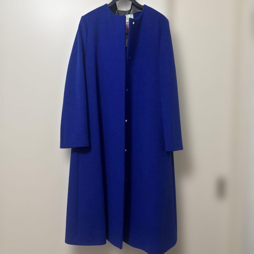 ユナイテッドアローズ ロイヤルブルー ノーカラーコート カシミヤ 混