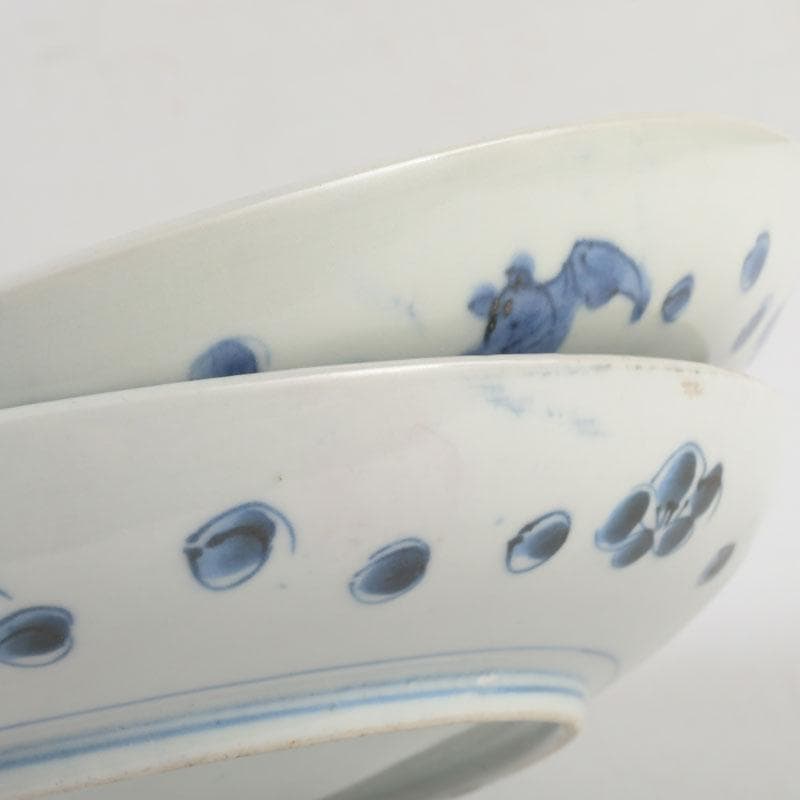 中国 青花 花草鳥文盤 皿 一對 在銘 C 9290