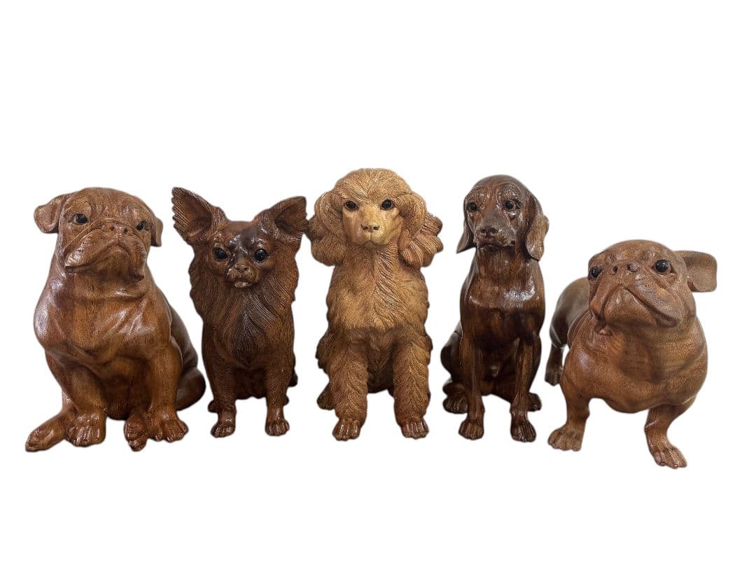 スワールウッド　天然無垢材　パグ　木彫り　手彫り　犬の置物　ハンドメイド　木製