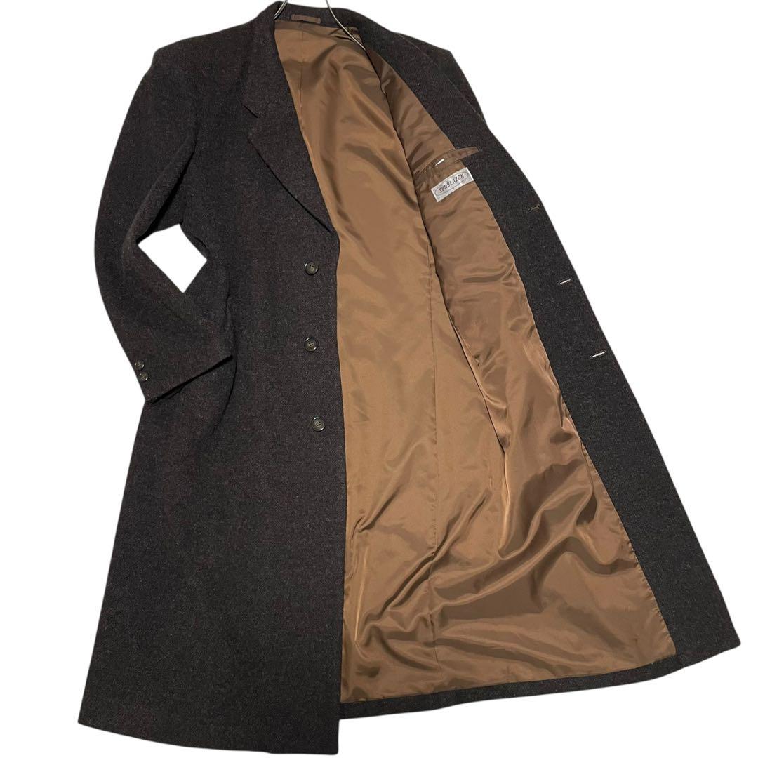 SUNBLAZON】マキシ丈 ウールチェスターコート メランジ ブラウン XL