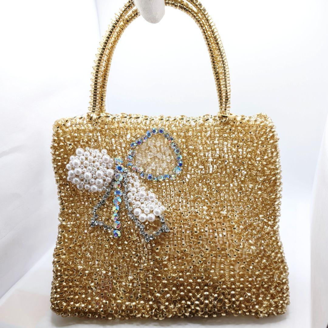 ✨️超美品✨️ アンテプリマ ワイヤーバッグ ゴールド リボン パール