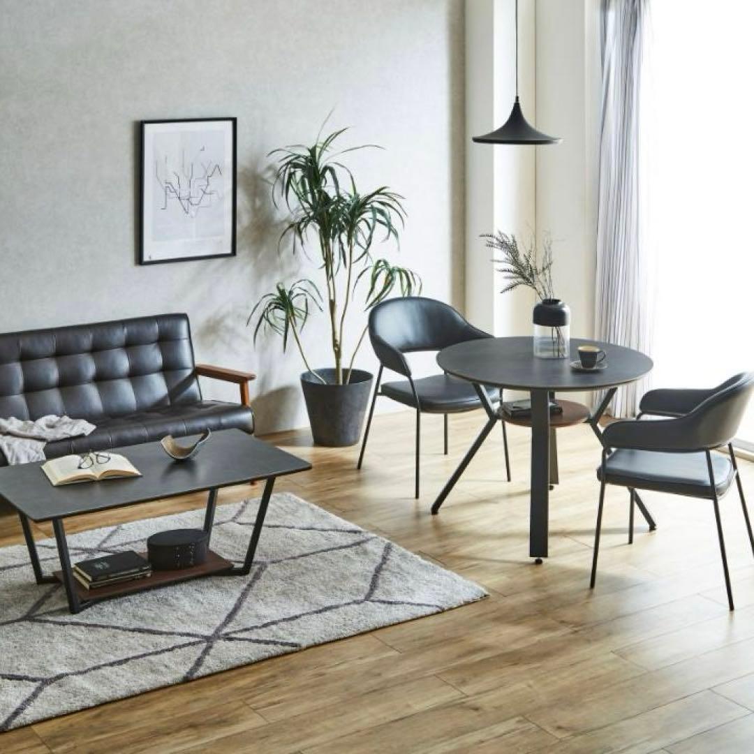 Kumackey　丸ダイニングテーブル　カフェテーブル　グレー　棚付き