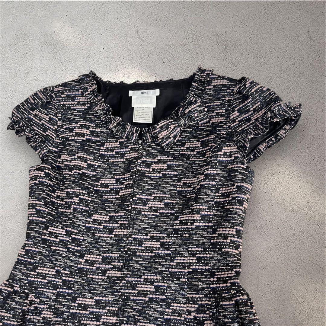 【極美品】ルネ フロントジップワンピース 36 S リボンブローチ付　ピンク