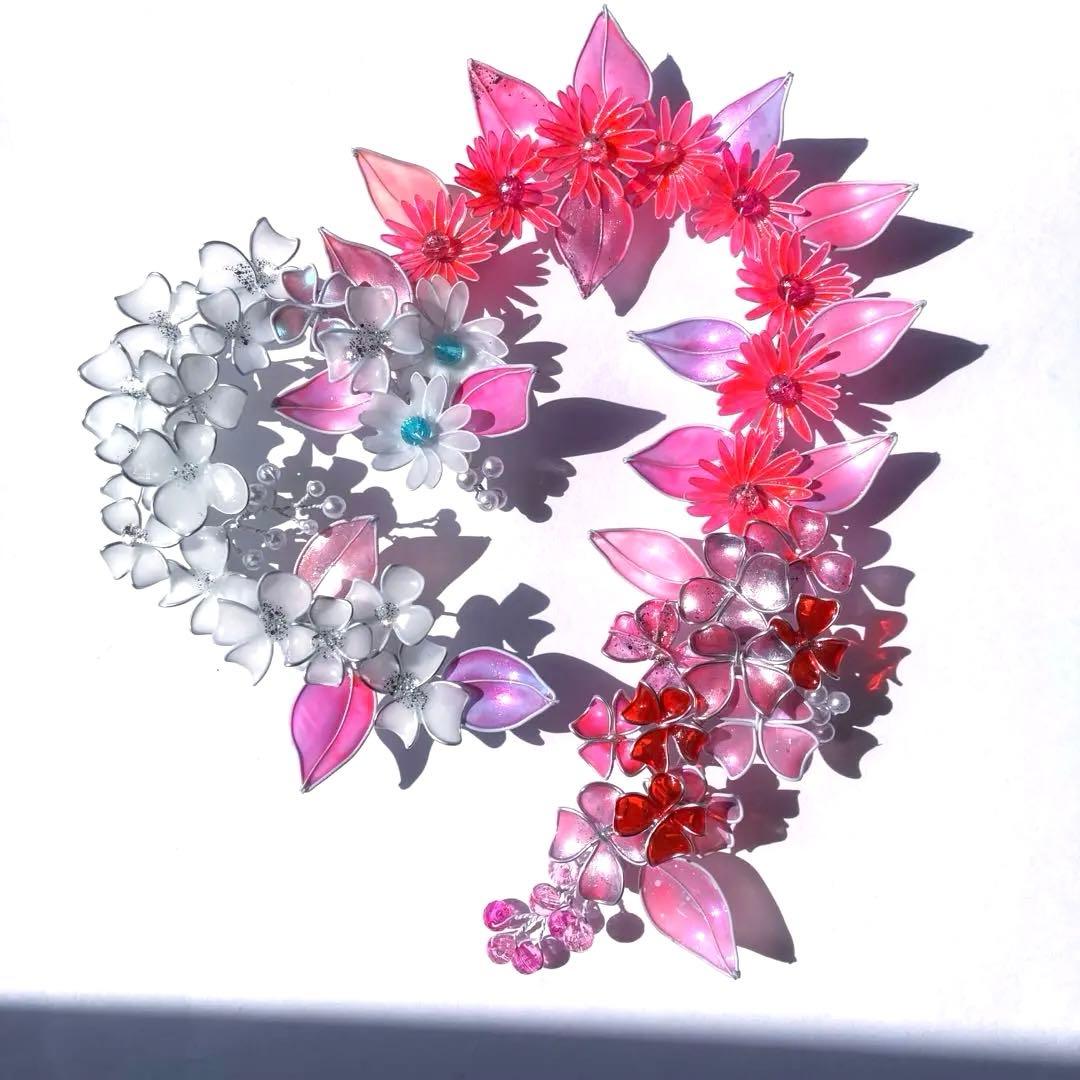 フラワーリース　ワイヤークラフト　ディップアート　青ボタニカルリース　アート