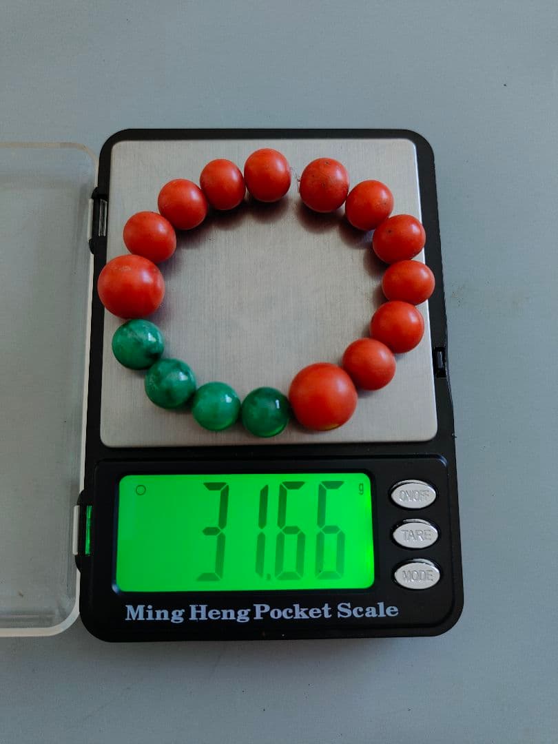 本珊瑚 翡翠玉 唐木箱付き 時代物