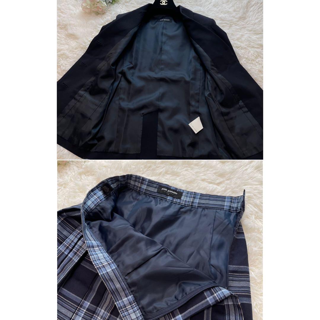 高級感✨ポンポネット フォーマル セット チェック 濃紺 水色 150 160