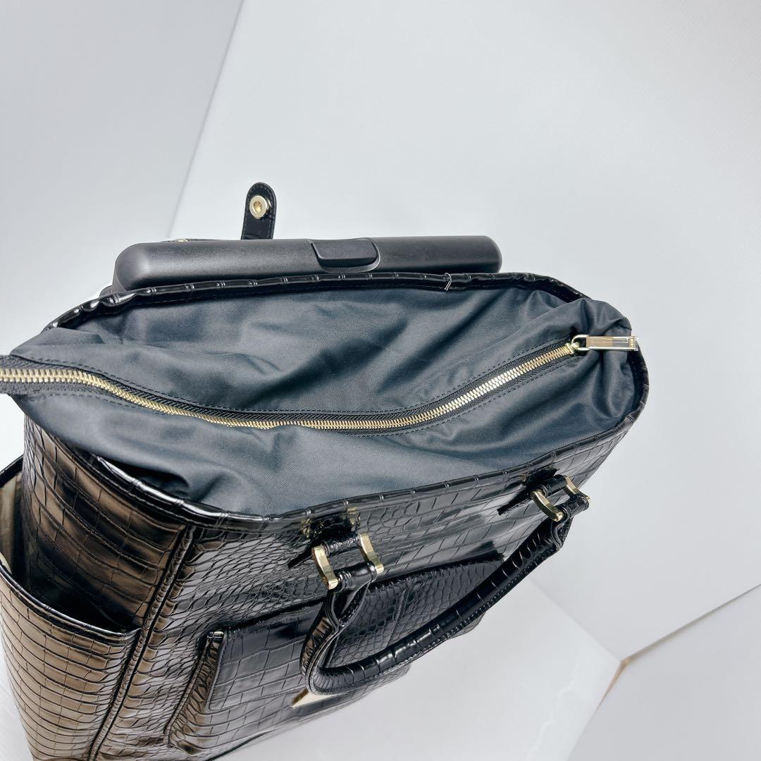 未使用✨スワニー クロコ型押し キャリーバッグ トートバッグ 黒 旅行 高級