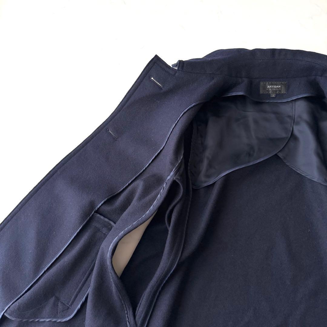 【美品✨アルチザン】カシミヤウール フード付き ケープコート ポンチョ ネイビー