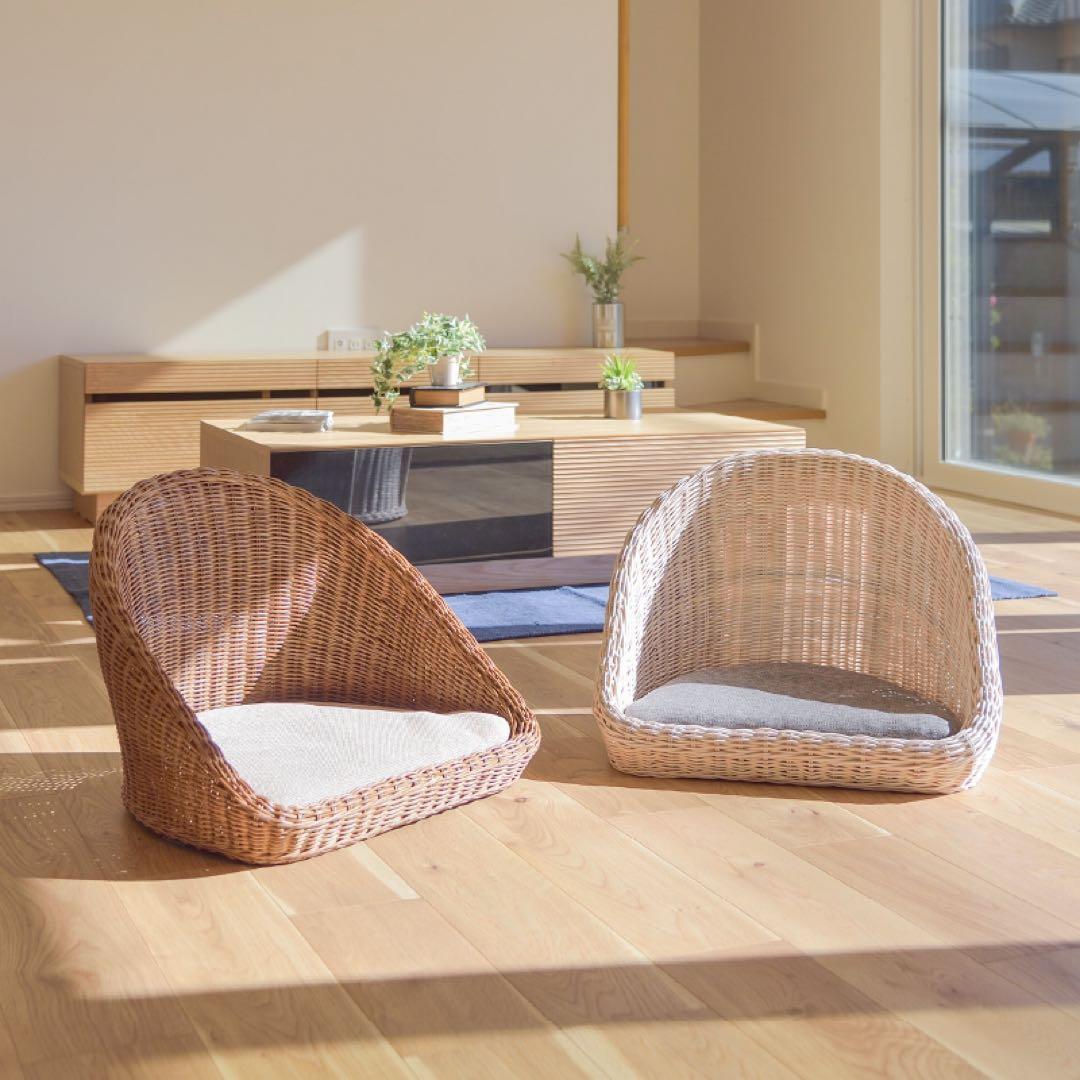 良品】関家具 フロアチェア 座椅子 ラタン 2脚セット