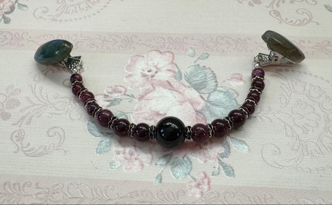 大人兵児帯【クロコダイル ブラック】 天然石の羽織紐【ワイン】のセット