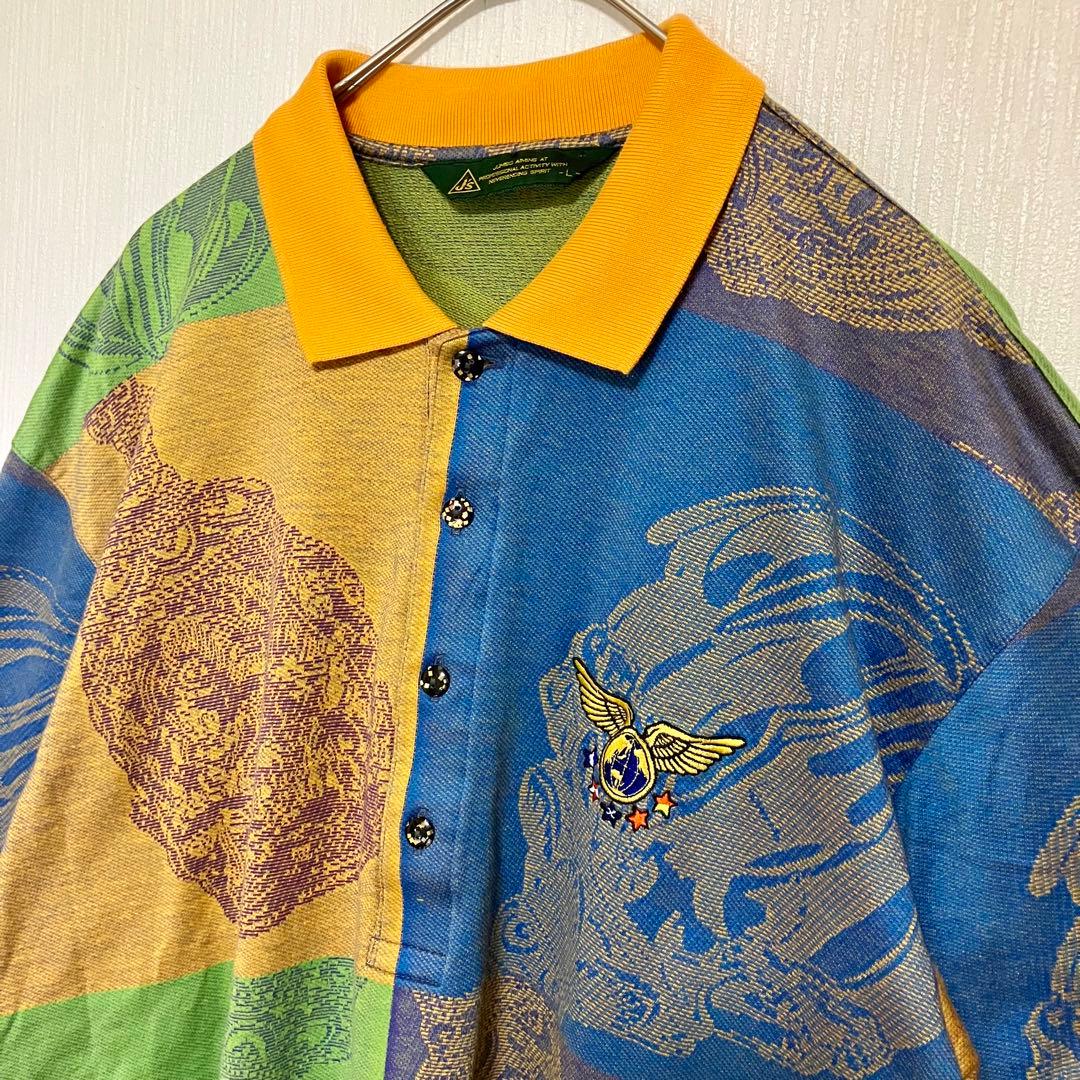 90s 美品 J's ジャンボ尾崎 ポロシャツ ゴルフウェア 派手 マルチ L