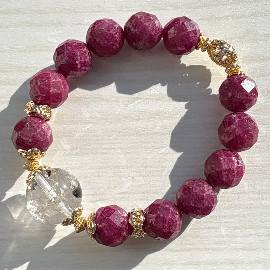 水入り水晶　流砂入り　ルビーブレスレット