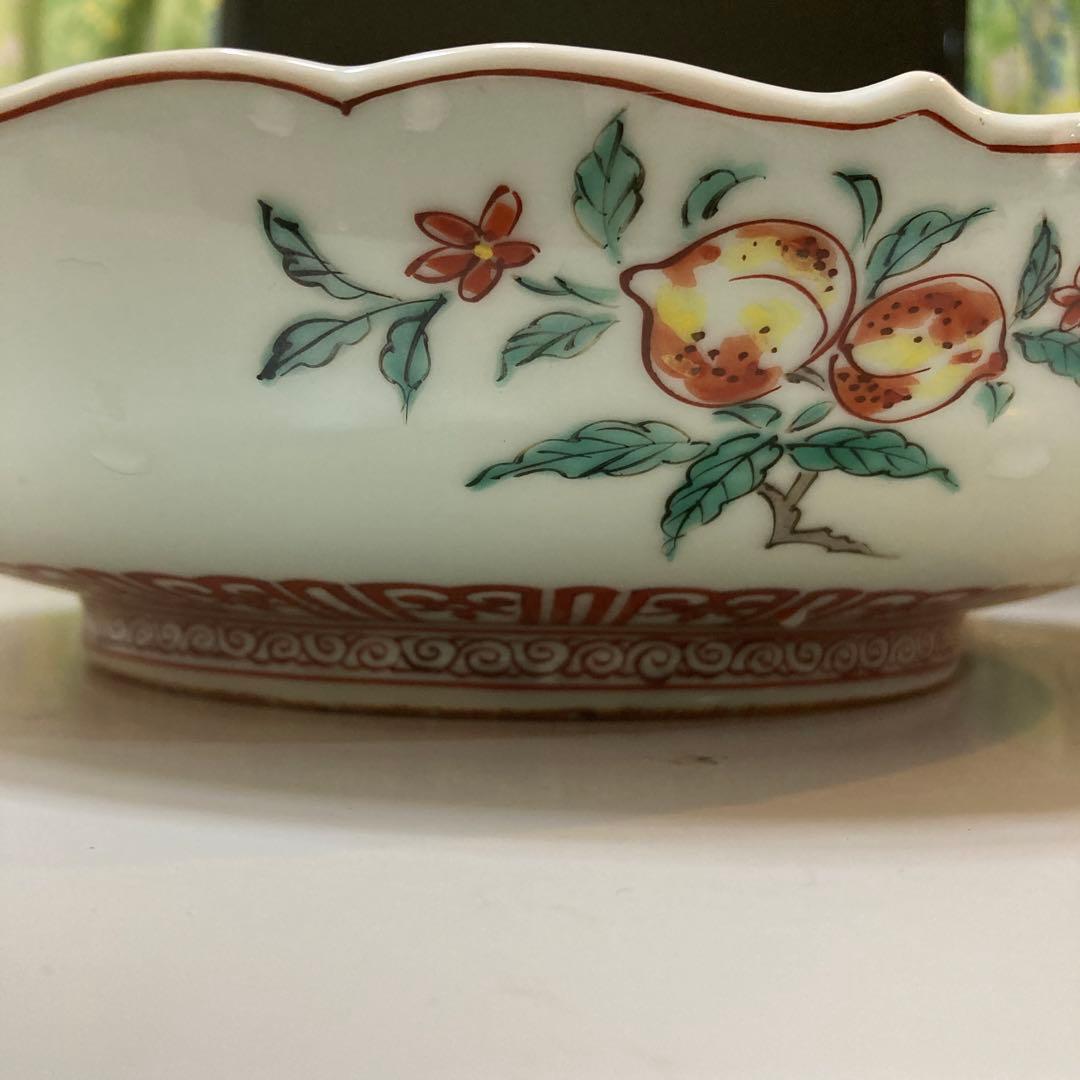 清水焼　平安一星作　彩色菊花大鉢　皿立て付き　直径30㎝　アンティーク