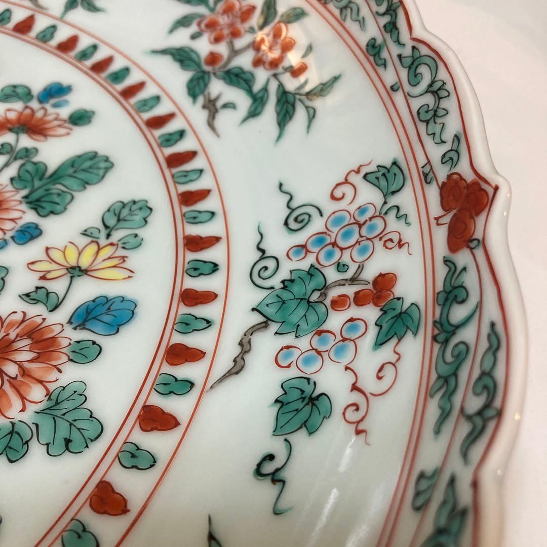 清水焼　平安一星作　彩色菊花大鉢　皿立て付き　直径30㎝　アンティーク