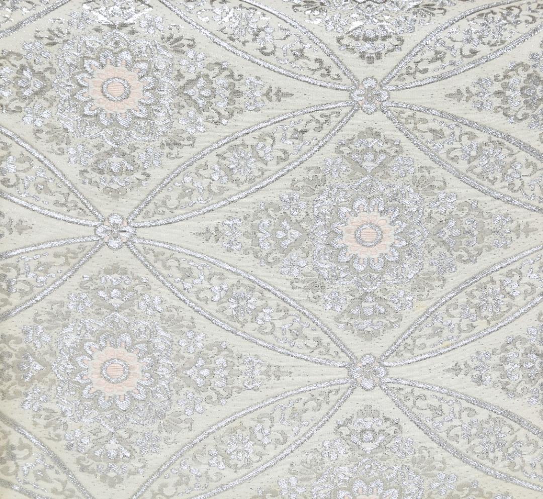 新入荷！！プレス加工済 正絹 礼装用袋帯 銀糸 六通織 変り七宝華文