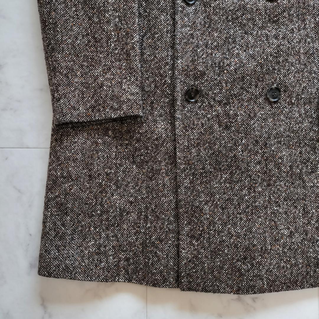 ヒューゴボス ツイードダブルブレストチェスターコート 52 XL ブラウン 秋冬
