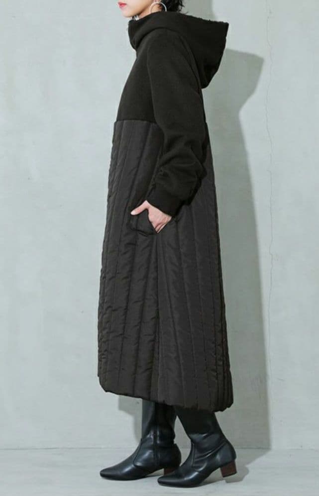 kOhAKU／異素材切替キルティング ロングコート