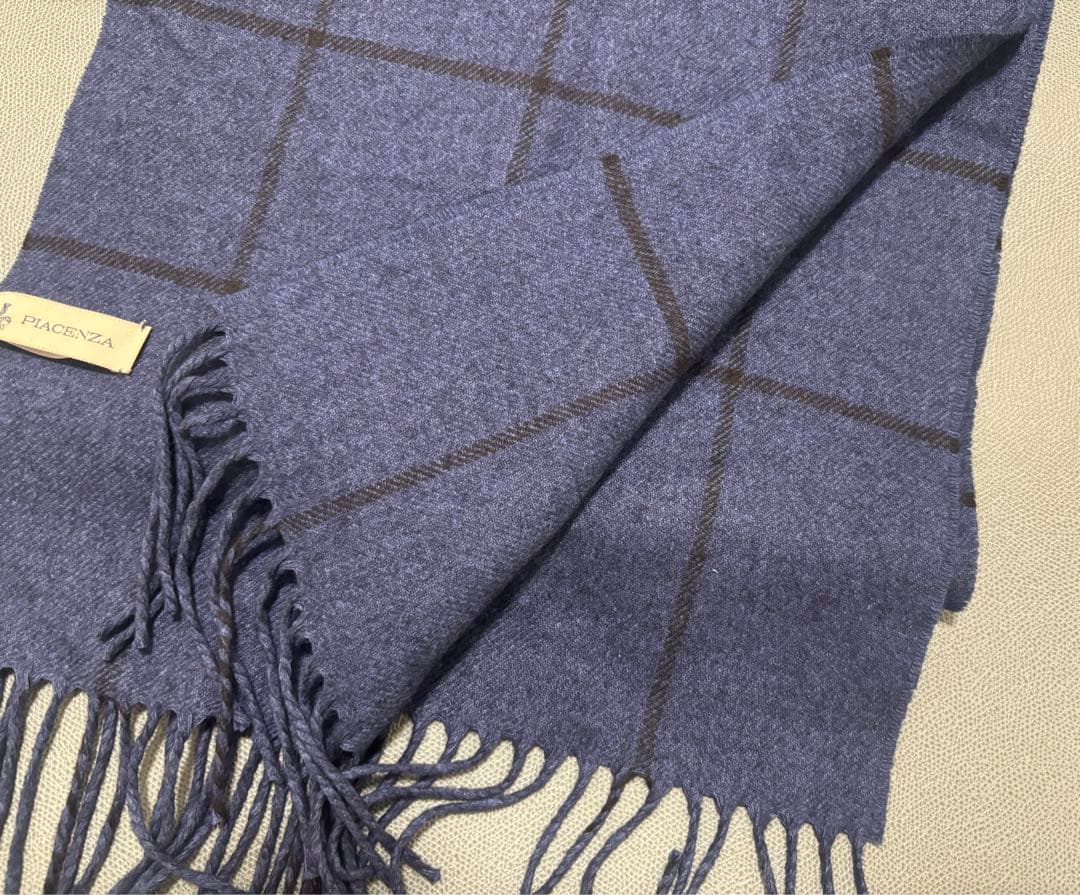 値下PIACENZA カシミヤ マフラー ネイビー ウィンドペーン 定価2.5万