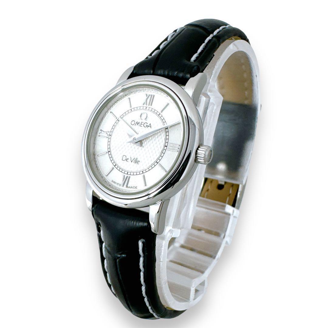 オメガ デビル プレステージ シルバー レザー クオーツ レディース 時計 稼働