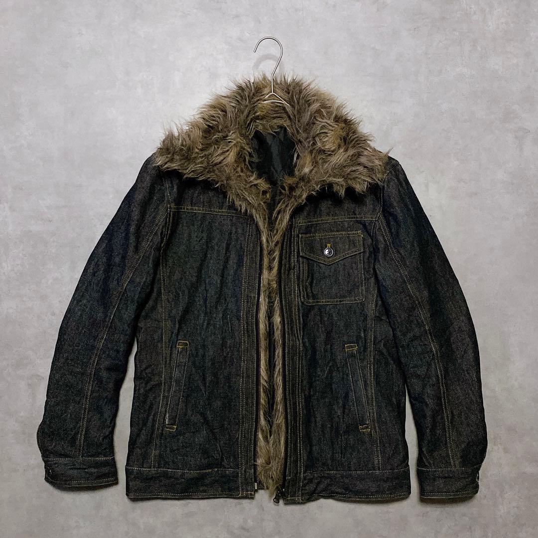 00s y2k A.S.M ファー付デニムジャケット 平成ギャル男 グランジ M