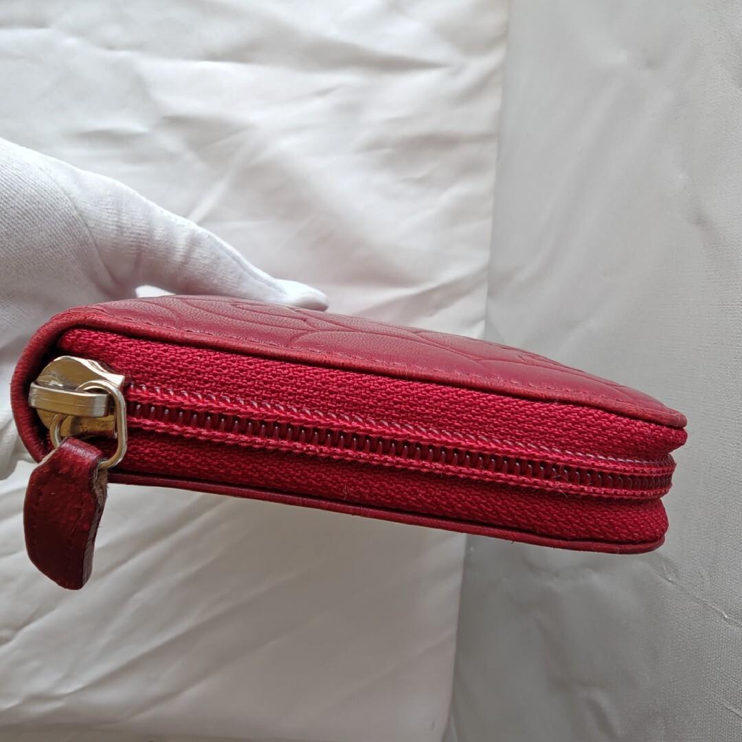 CHANEL シャネル カメリア ラウンドジップ 長財布 赤