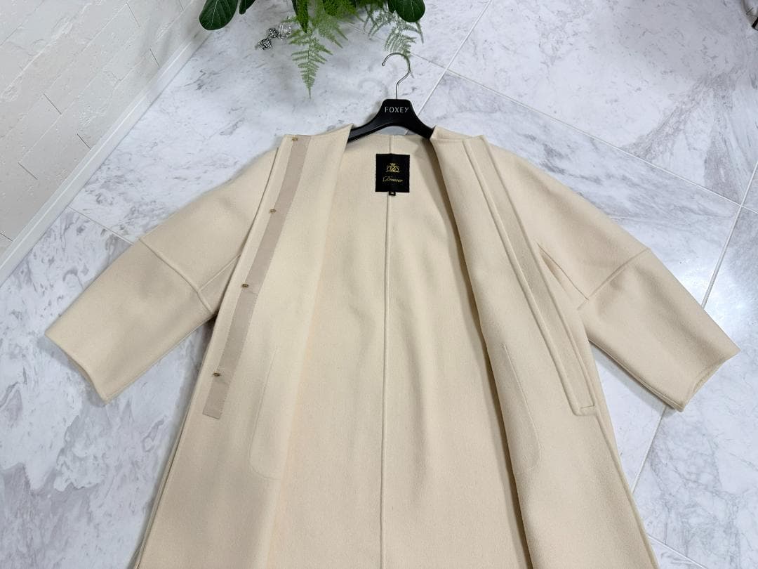 極美品★Drawer/ドゥロワーリバーノーカラコート36