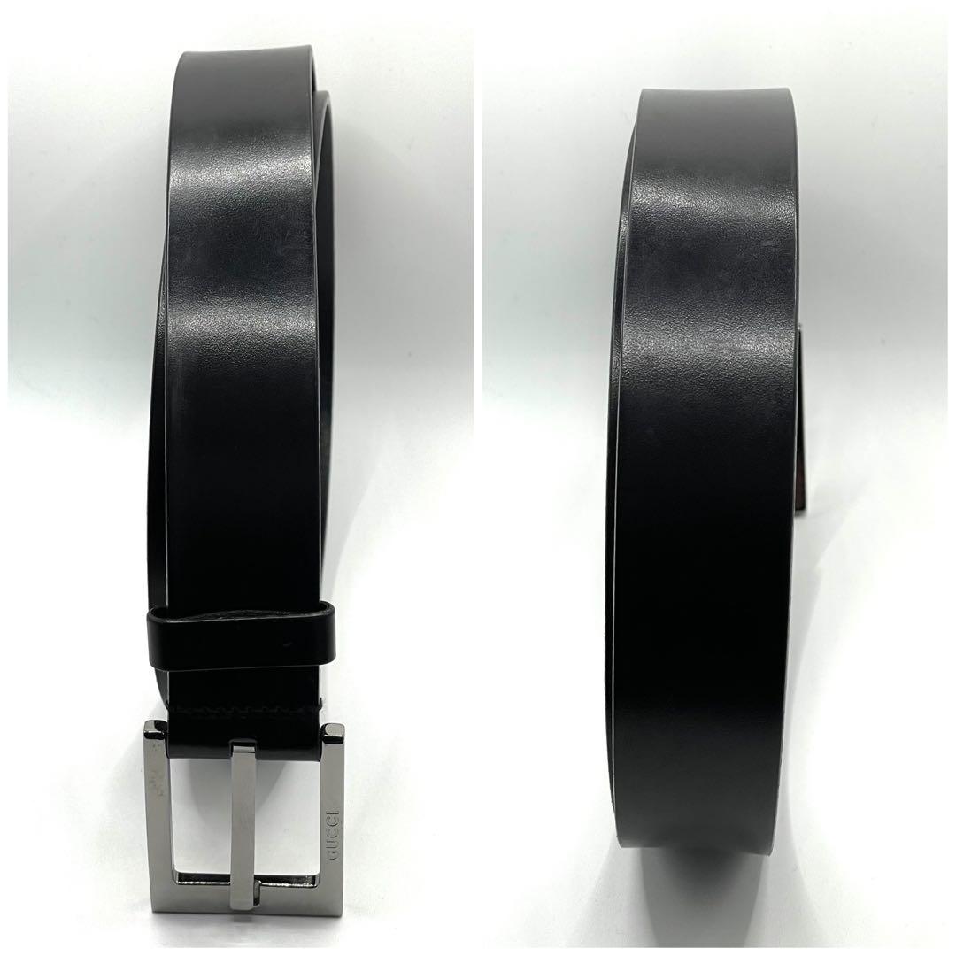 GUCCI レザー ベルト ブラック×シルバー レディース