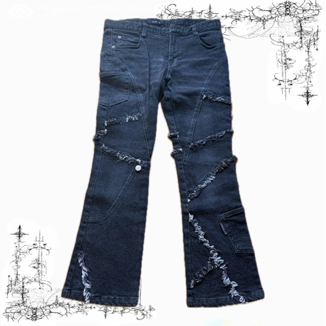 y2k 00s 刺繍 フレア デニム 平成 アーカイブ グランジ - メルカリ