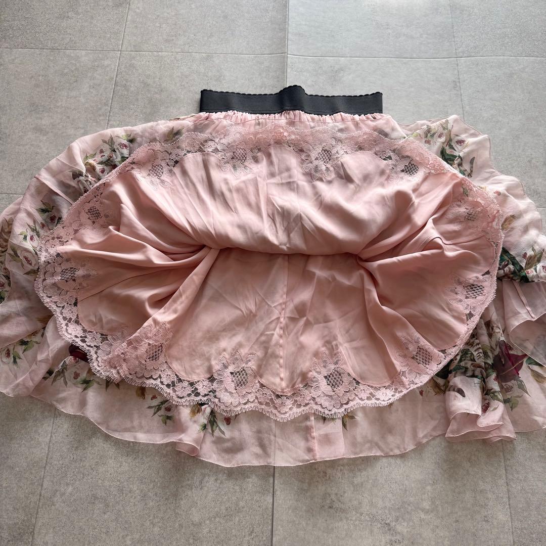 ドルチェアンドガッバーナ スカート シルク100% 36 ピンク アニマル 薔薇