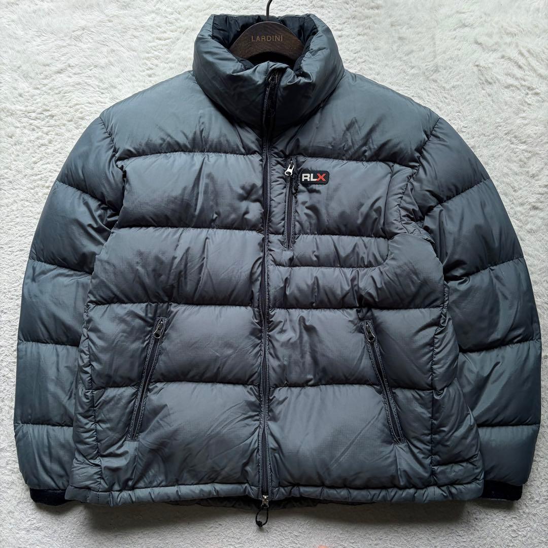 美品】ラルフローレンRLX ダウンジャケット ロゴ フード付き XL グレー