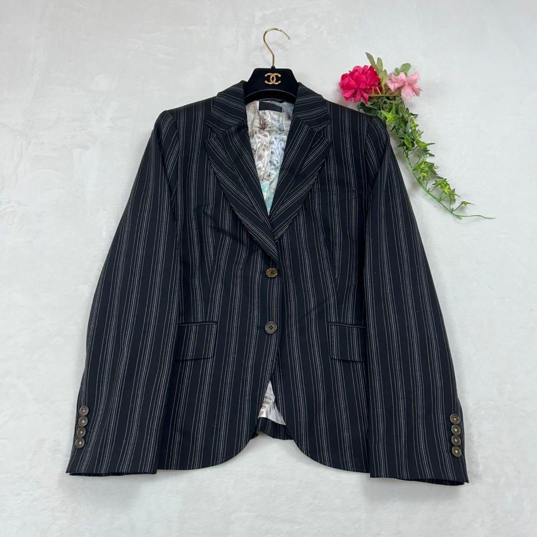 F158 美品 2XL 3L 46 ポールスミスブラック ストライプ レディース