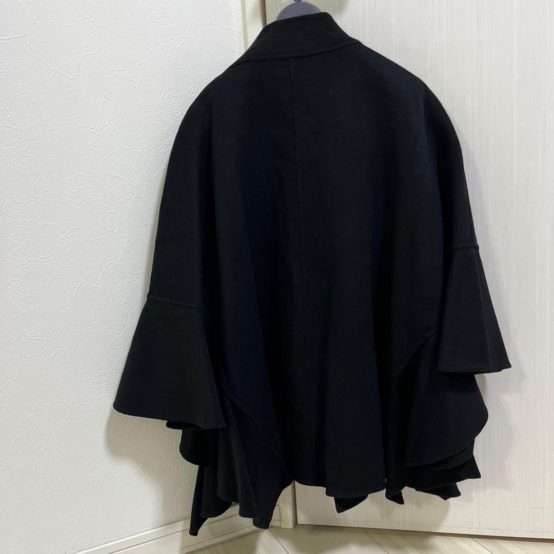 エムプルミエ　Super140’sウールリバーフリルケープコート　黒36