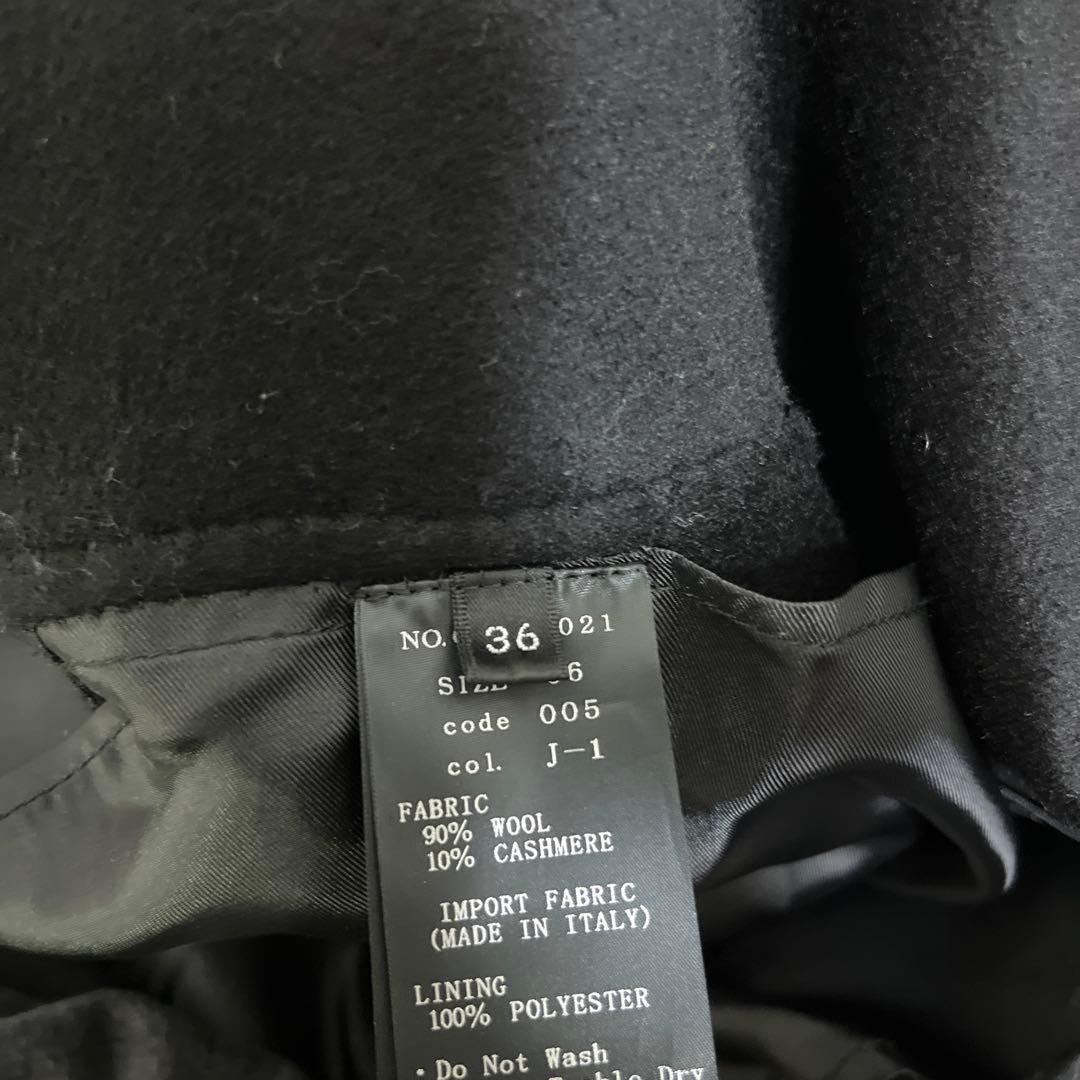 エムプルミエ　Super140’sウールリバーフリルケープコート　黒36