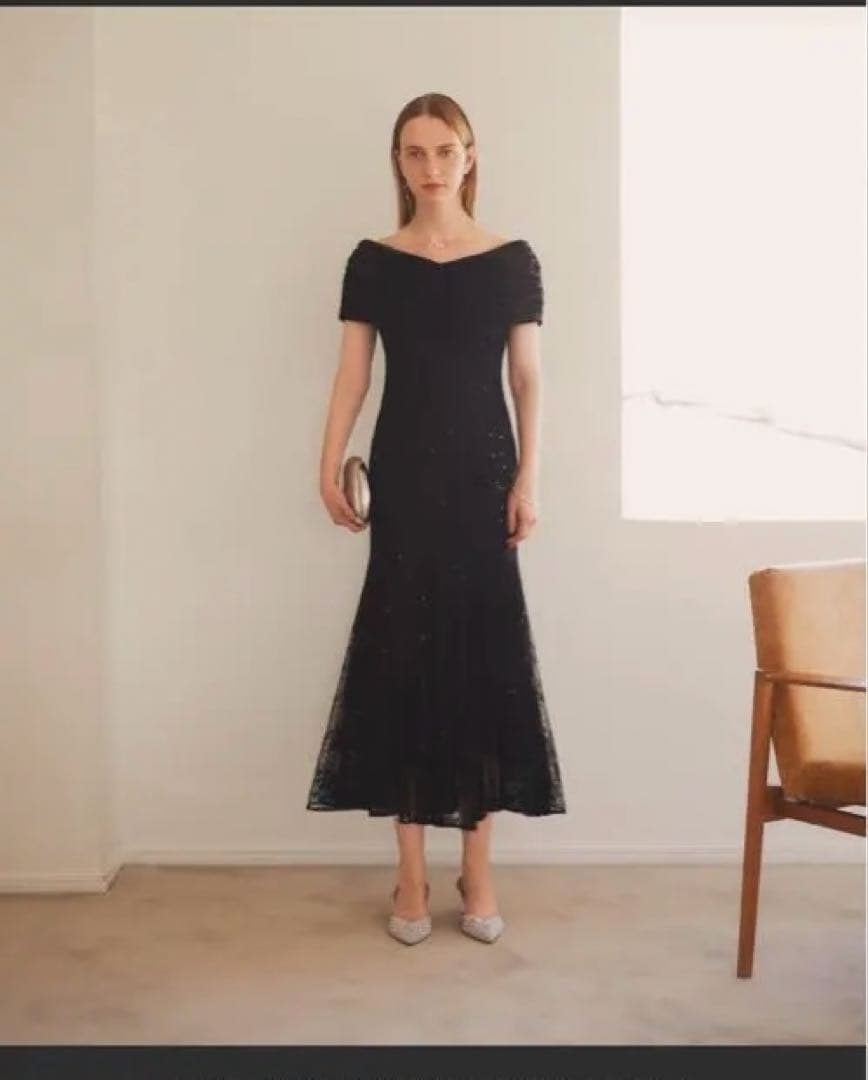 leja 2wayレースオフショルダースパンコールマーメイドフレアロング