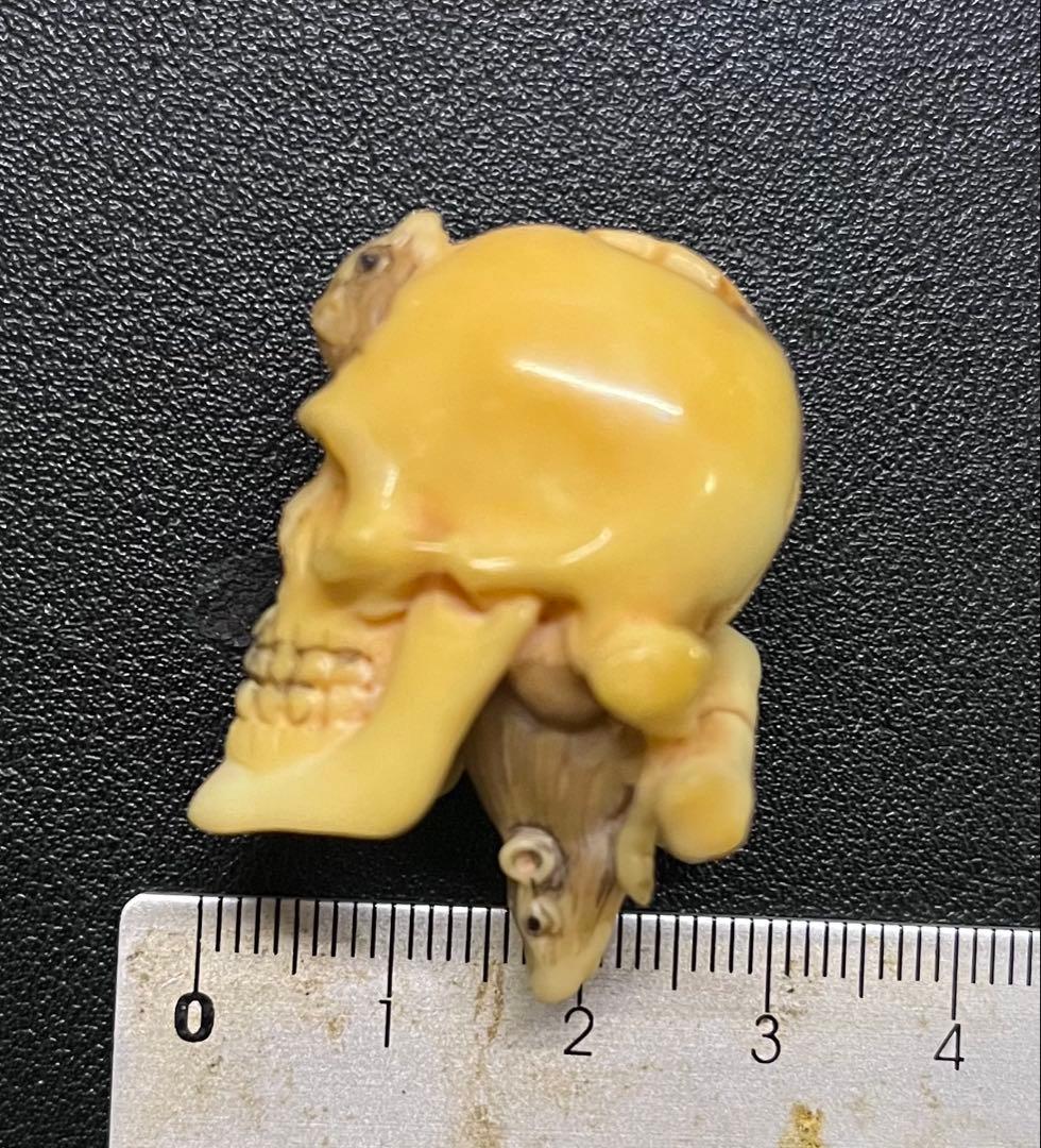 激レア！骸骨根付け 鼠 骨製 スカル 髑髏 時代物 アンティーク 古山 ボーン