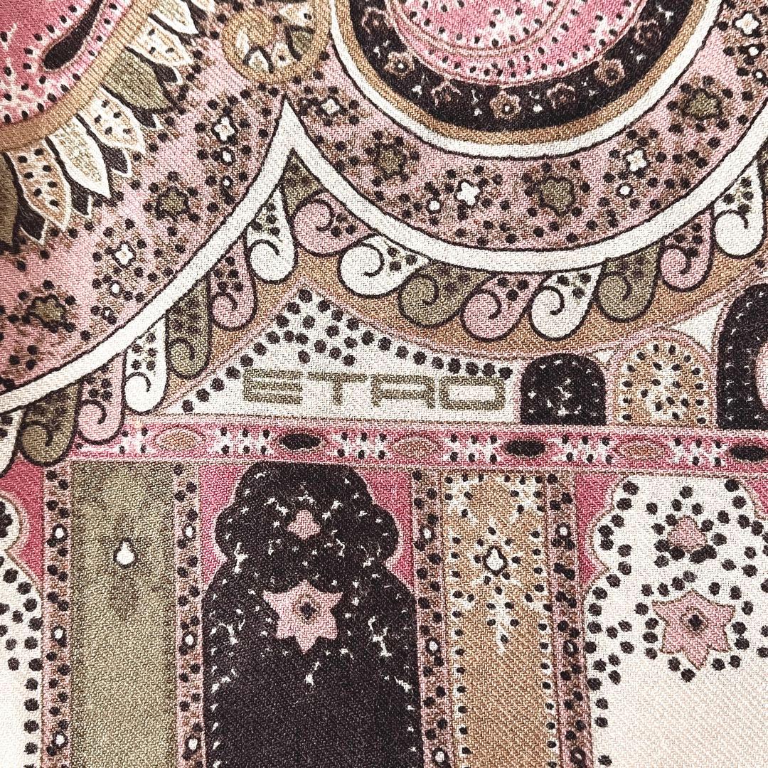 ETRO エトロ　ストール　ペイズリー柄　カシミール柄　ピンク　ベージュ　茶系